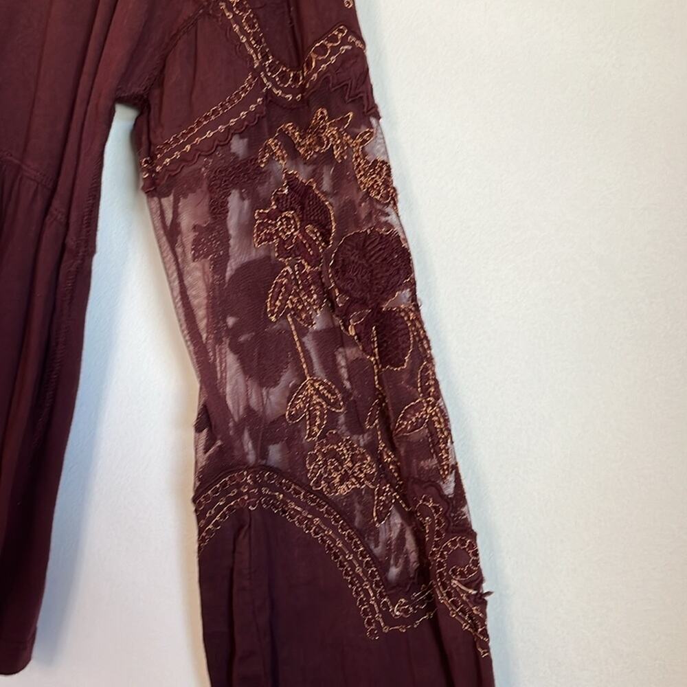 Free People Oversized Cropped Peplum Top Size XS Sheer Embroidered Whimsigoth - Picture 2 of 6